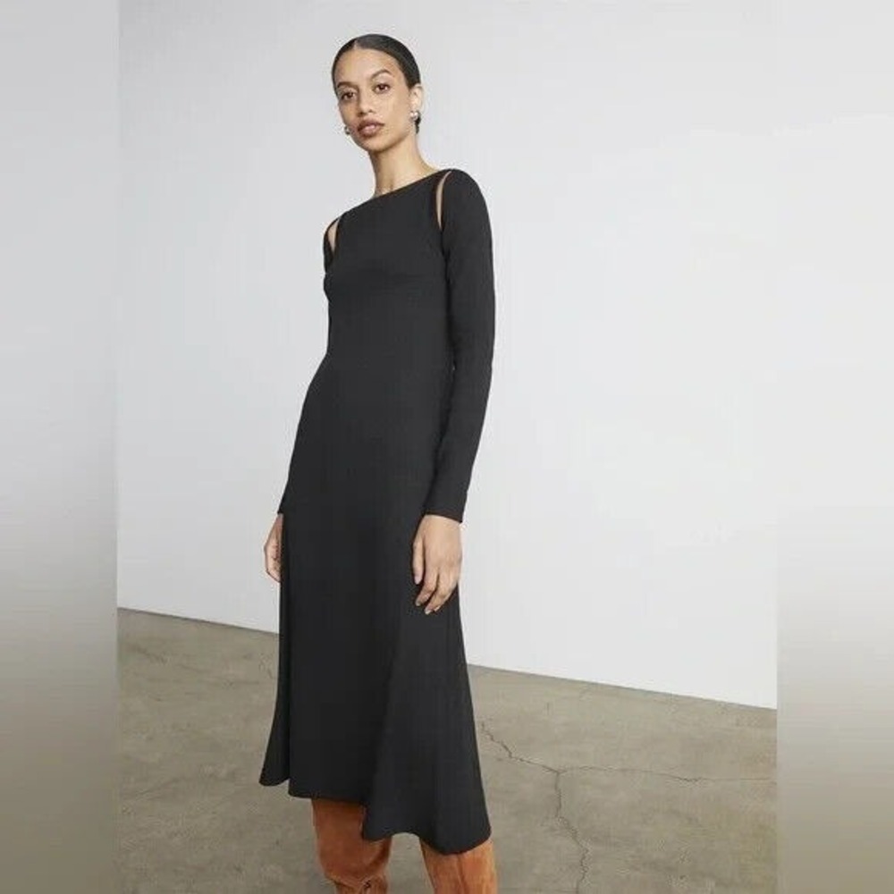 Who What Wear Midi Dress Stella BLack Long Sleeve Cutout‎ Ribbed Sz XL Slim